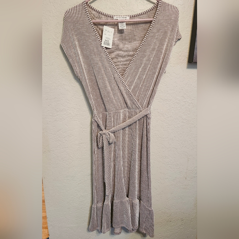 CAUTION TO THE WIND Striped V-Neck Wrap Dress NWT